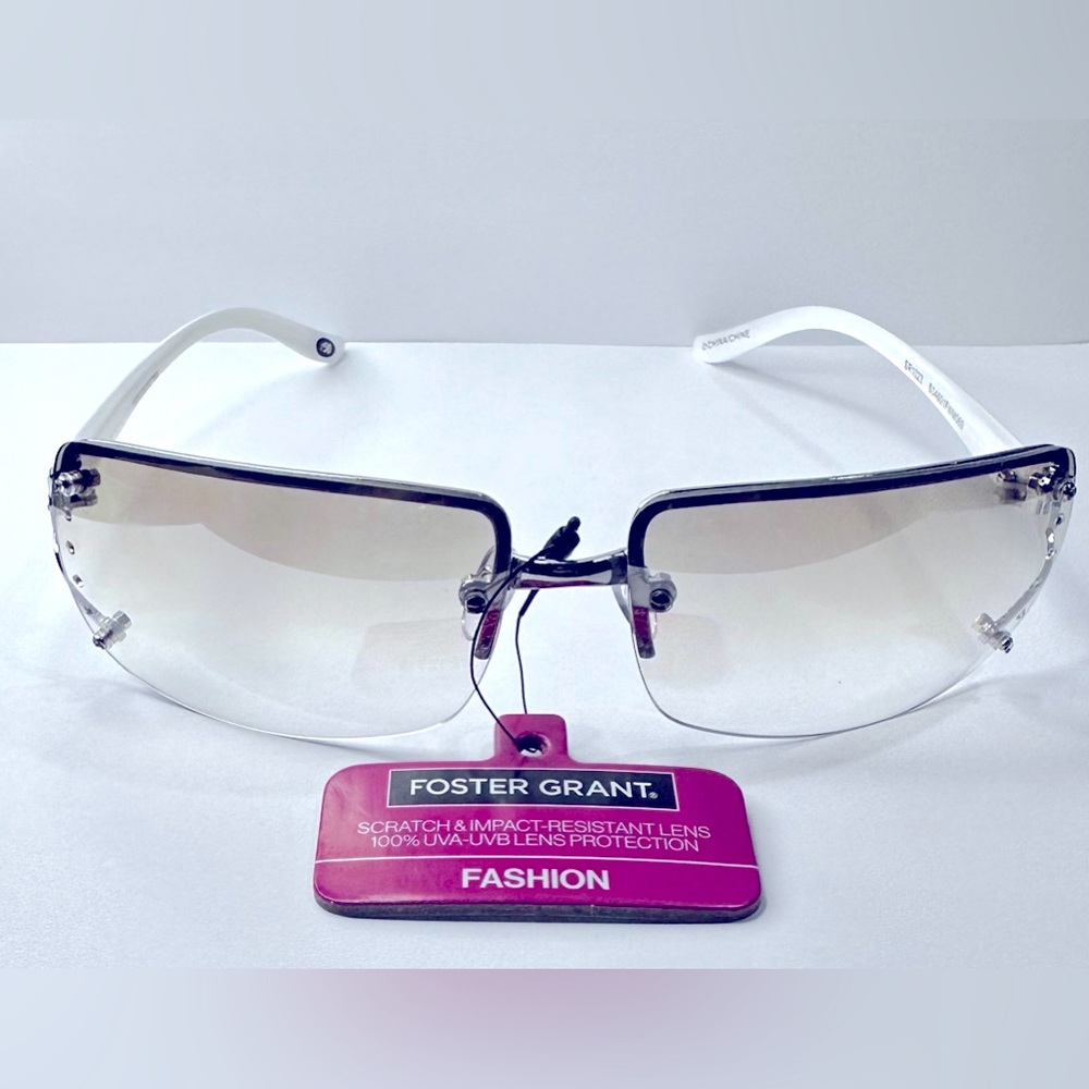 Foster Grant White Frame Half Rim Fashion Sunglasses Scratch/Impact Resistant